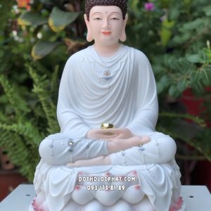 Tượng Phật Thích Ca Mâu Ni tĩnh tâm trắng bằng composite