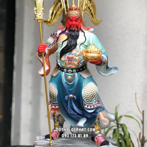Tượng Quan Công Đứng Chống Đao Tay Nâng Hủ Vàng TQC-017