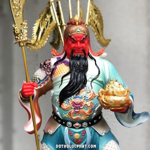 Tượng Quan Công Đứng Chống Đao Tay Nâng Hủ Vàng TQC-017
