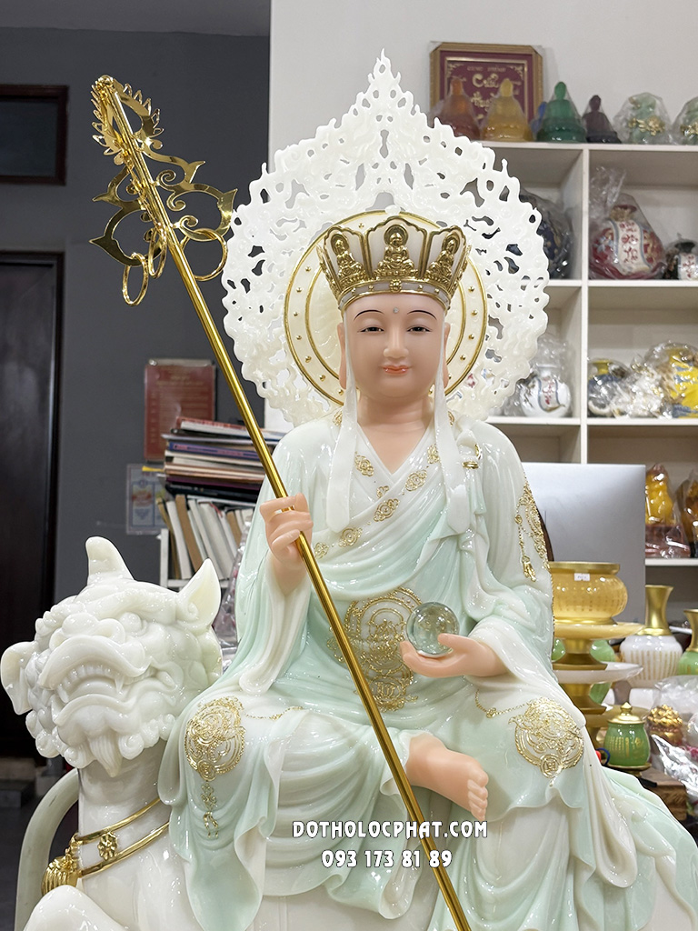 Tượng Địa Tạng Xanh Ngọc Cưỡi Đế Thính DT-018 cao 68cm