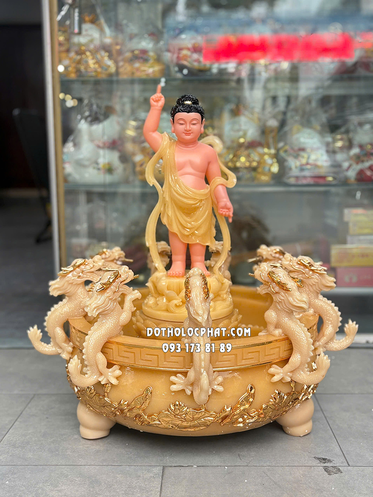 Tượng Phật Đản Sanh Thạch Anh Đế Sen Sóng Nước PDS-020