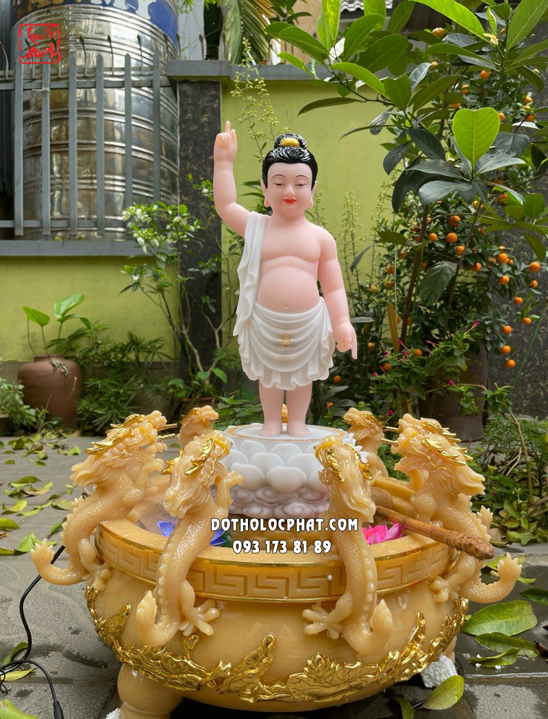 Tượng Phật Đản Sanh trắng đế mây PDS-016