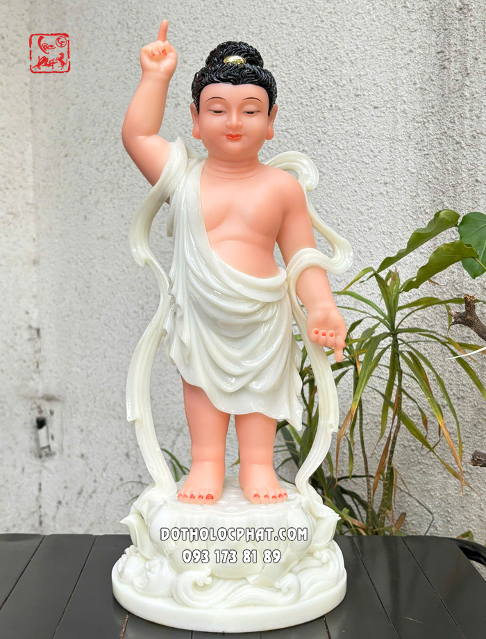 Tượng Phật Đản Sanh trắng đế sen đẹp