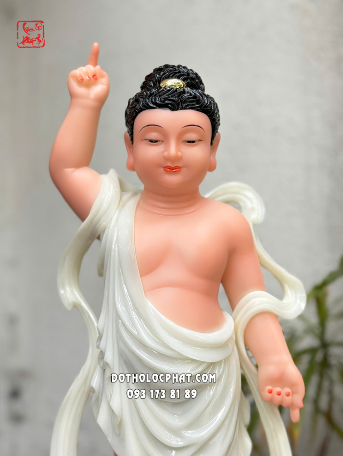 Tượng Phật Đản Sanh trắng đế sen đẹp