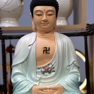 tượng Phật Dược Sư xanh vẽ gấm bằng composite đẹp