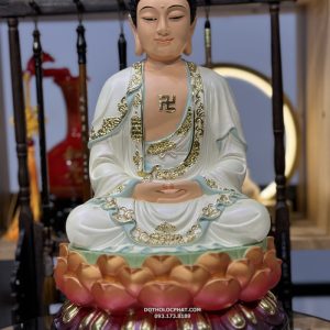 tượng Phật Dược Sư Áo Trắng Viền Vàng bằng composite