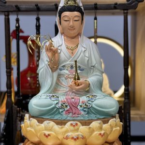 tượng Phật Quan Âm Bồ Tát xanh gấm bằng composite đẹp