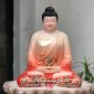 Tượng Phật Thích Ca áo hoa sơn màu đỏ ngồi bệ đá