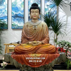 Tượng Phật Thích Ca tĩnh tâm ngồi bệ đá màu đồng