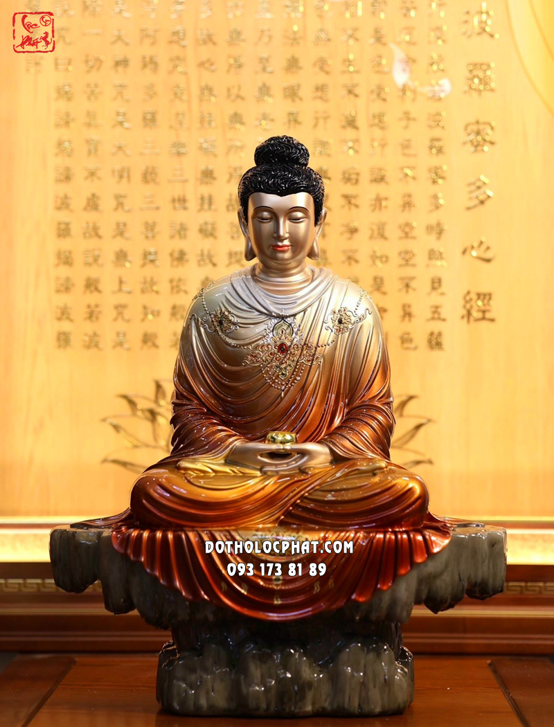Tượng Phật Thích Ca tĩnh tâm ngồi bệ đá màu đồng