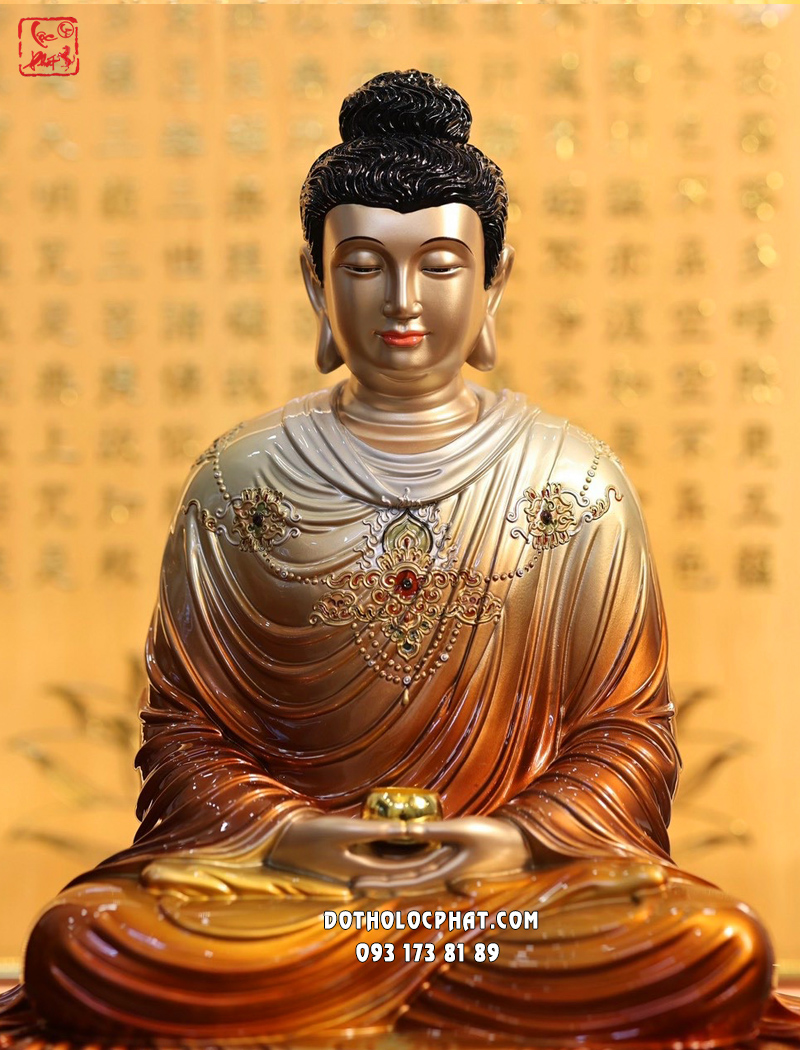 Tượng Phật Thích Ca tĩnh tâm ngồi bệ đá màu đồng