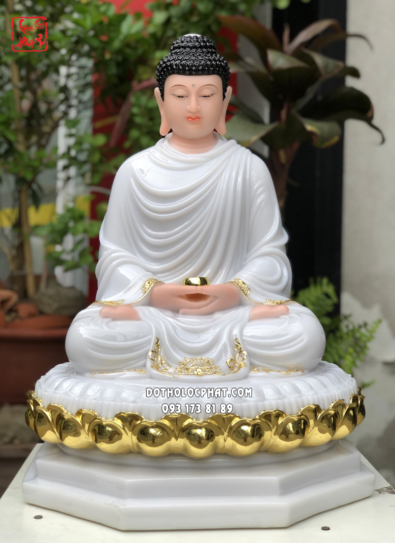 Tượng Phật Thích Ca tĩnh tâm ngồi đài sen cánh sen dát vàng đế bát giác