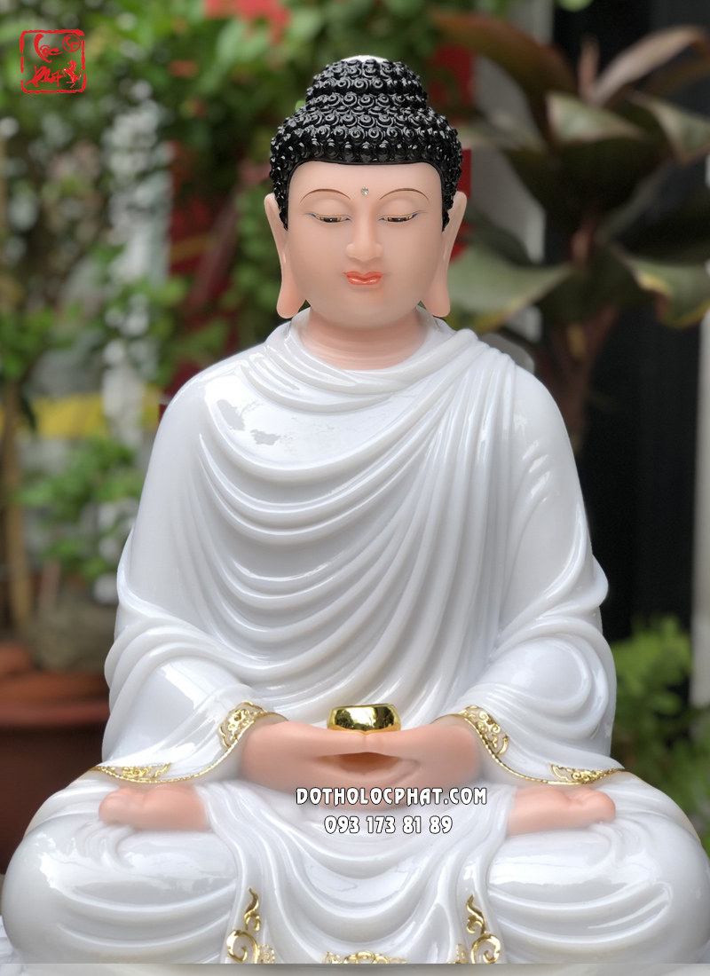 Tượng Phật Thích Ca tĩnh tâm ngồi đài sen cánh sen dát vàng đế bát giác
