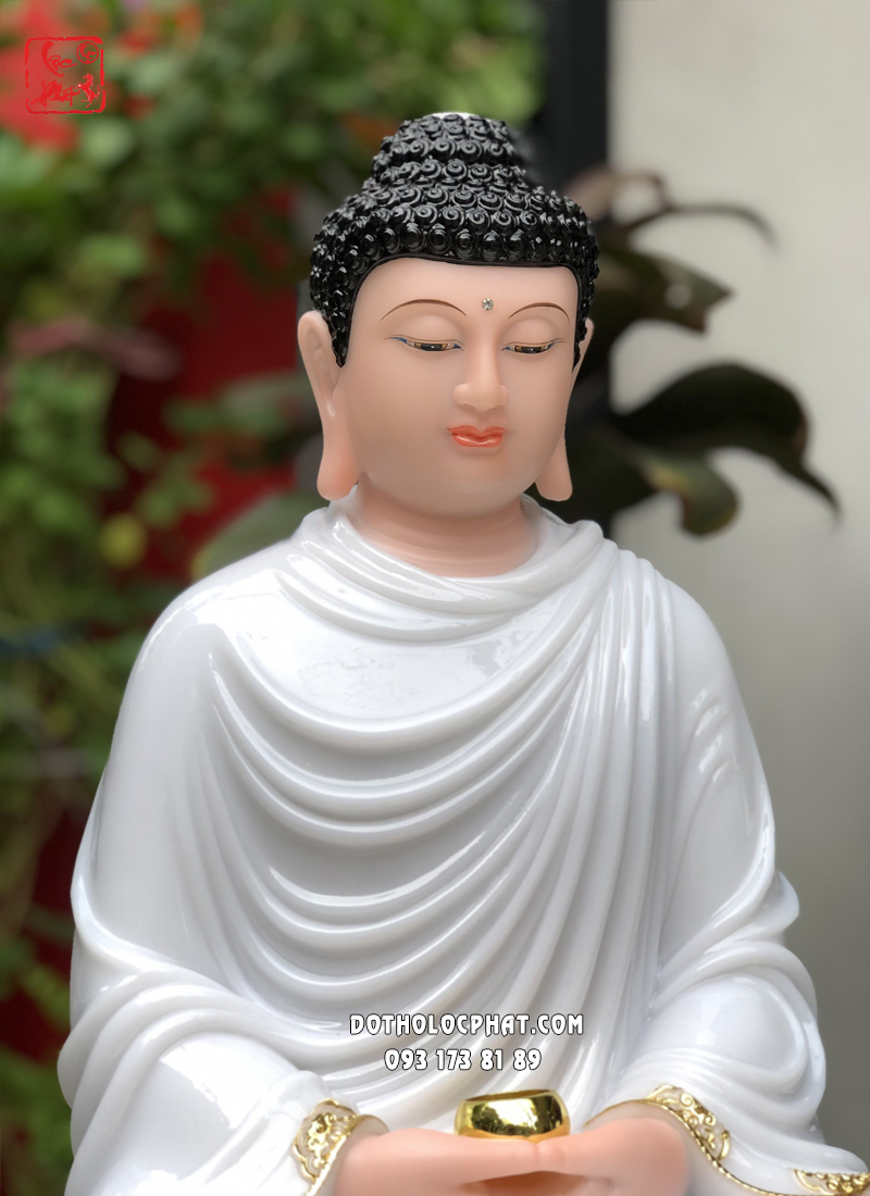 Tượng Phật Thích Ca tĩnh tâm ngồi đài sen cánh sen dát vàng đế 8 cạnh