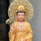 Tượng Quan Âm Bồ Tát thạch anh viền vàng nạm ngọc hào quang lá đề