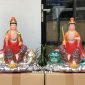 Tượng Văn Thù Phổ Hiền Bồ Tát gấm đỏ hoa văn đẹp