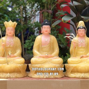Tượng Ta Bà Tam Thánh thạch anh áo rũ đế mây