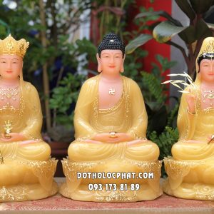 Tượng Ta Bà Tam Thánh thạch anh áo rũ đế mây