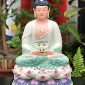 Tượng Phật A Di Đà poly áo xanh ngồi đài sen