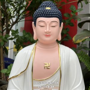 Tượng Phật A Di Đà áo trắng viền vàng vẽ hoa đế sen