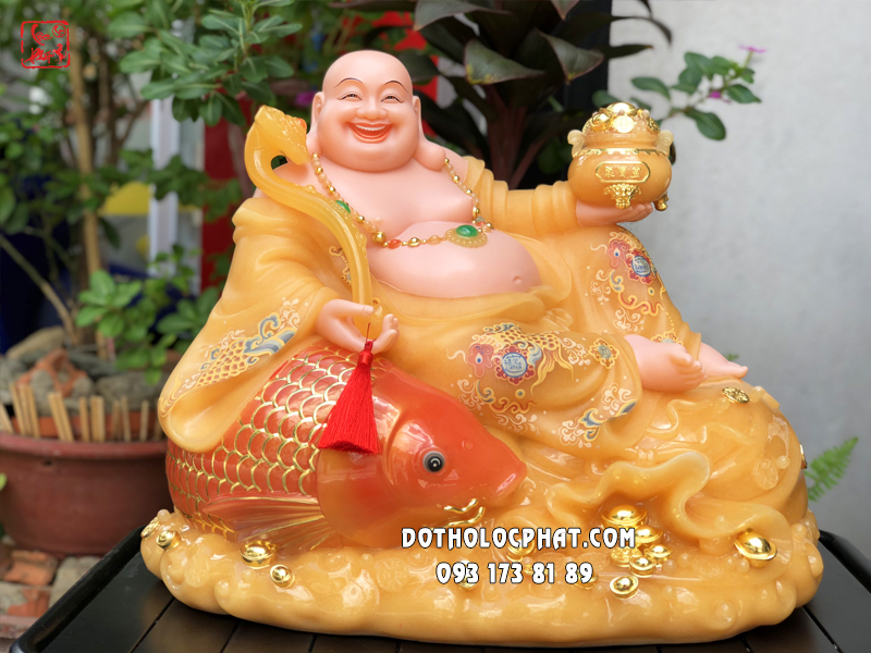 Tượng Phật Di Lặc thạch anh cá chép phú quý hữu dư