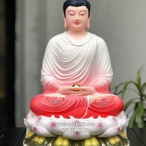 Tượng Phật Bổn Sư Thích Ca Mâu Ni tĩnh tâm áo hồng ngồi đài sen