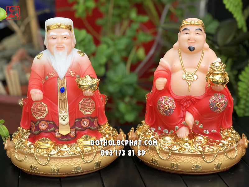 Tượng Thần Tài Thổ Địa áo gấm đỏ đế chậu vàng