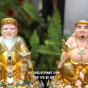 Tượng Thần Tài Thổ Địa gấm vàng đế chậu vàng