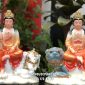 Tượng Văn Thù Phổ Hiền Bồ Tát bột đá áo đỏ cam