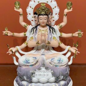 Tượng Đẩu Mẫu Nguyên Quân bột đá áo tím ngồi đài sen