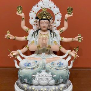 Tượng Đẩu Mẫu Nguyên Quân áo xanh rêu khói vẽ hoa ngồi đài sen
