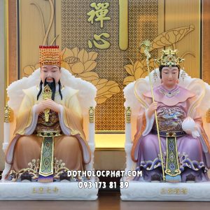 Tượng Ngọc Hoàng Vương Mẫu ghế trắng tay rồng gấm vàng - tím