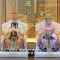 Tượng Ngọc Hoàng Vương Mẫu ghế trắng tay rồng gấm vàng - tím
