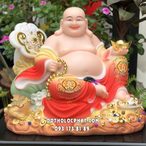 Tượng Phật Di Lặc như ý gấm đỏ đế mây vàng