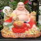 Tượng Phật Di Lặc như ý gấm đỏ đế mây vàng