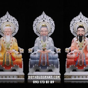 Tượng Tam Thanh Đạo Tổ ngồi ghế tay rồng hào quang lá đề