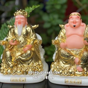 Tượng Thần Tài Thổ Địa dát vàng ngồi ghế tay rồng