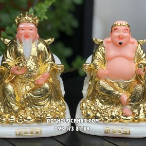 Tượng Thần Tài Thổ Địa dát vàng ngồi ghế tay rồng