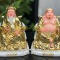 Tượng Thần Tài Thổ Địa dát vàng ngồi ghế tay rồng