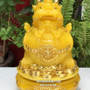 Tượng Tỳ Hưu phong thủy vàng thạch anh đế tròn
