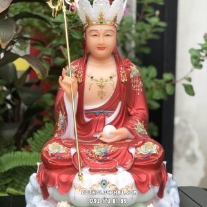 Tượng Địa Tạng Vương Bồ Tát hoa sen gấm đỏ đế non nước