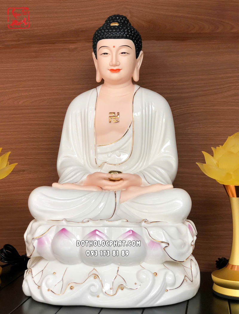 Tượng Phật A Di Đà bằng sứ trắng đế non nước