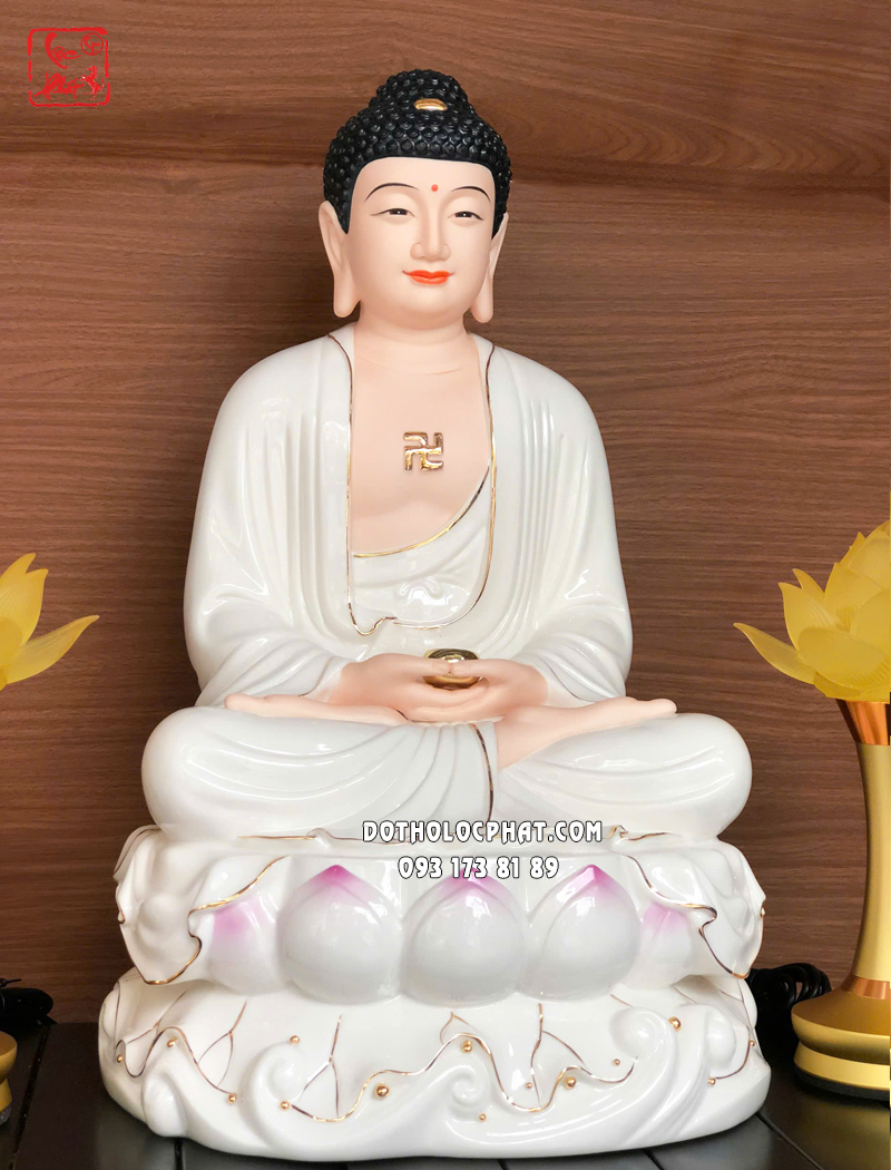Tượng Phật A Di Đà bằng sứ trắng đế non nước