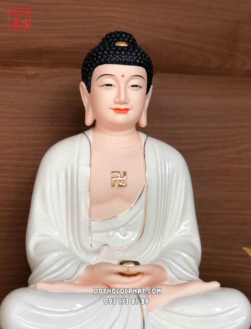 Tượng Phật A Di Đà bằng sứ trắng đế non nước