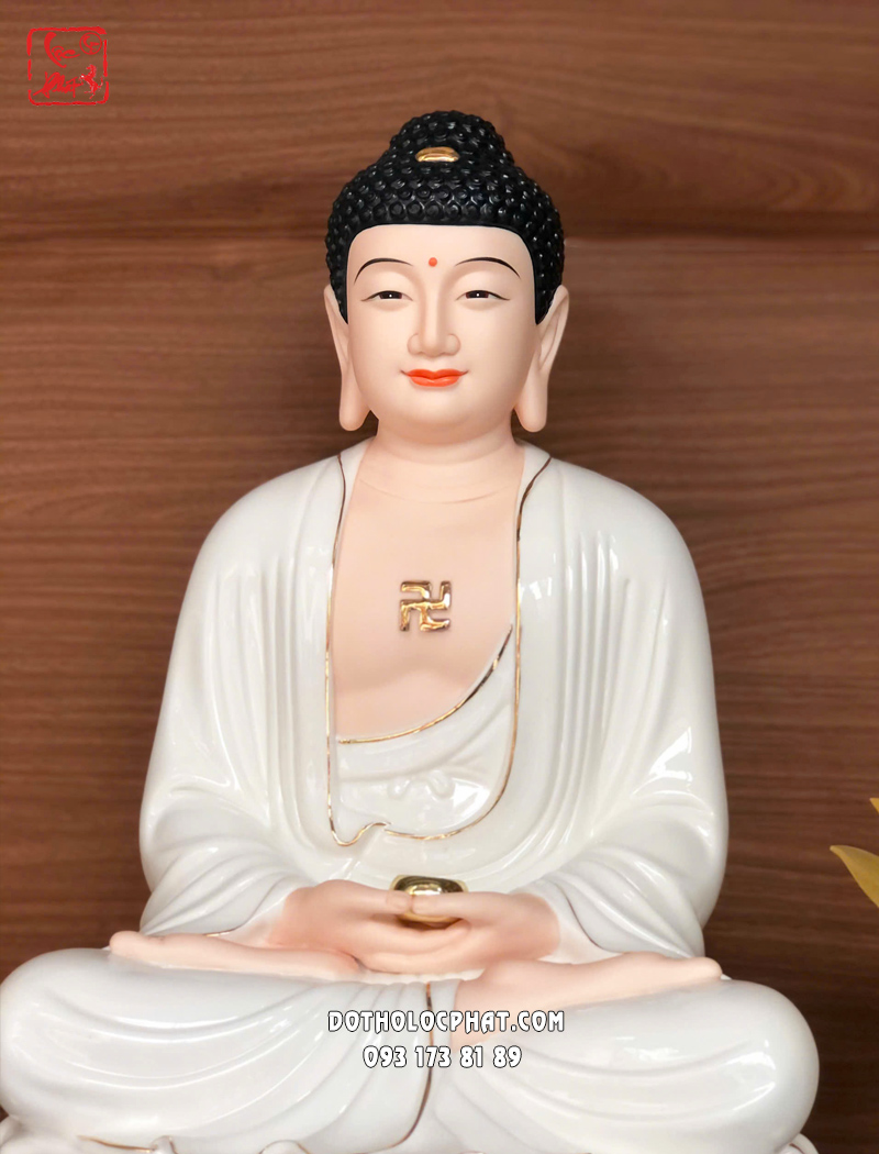 Tượng Phật A Di Đà bằng sứ trắng đế non nước