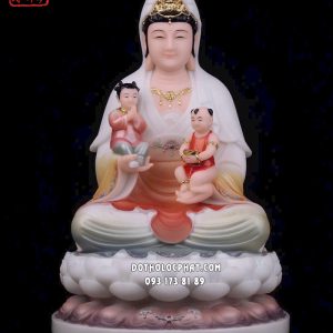 Tượng Quan Âm Tống Tử vẽ gấm đế sen diện đẹp hoan hỷ