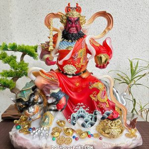Tượng Thần Tài Triệu Công Minh Cưỡi Báo Đen Gấm Đỏ VTT-005