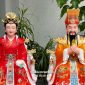 Tượng Ngọc Hoàng Vương Mẫu áo gấm đỏ vẽ rồng phượng đẹp