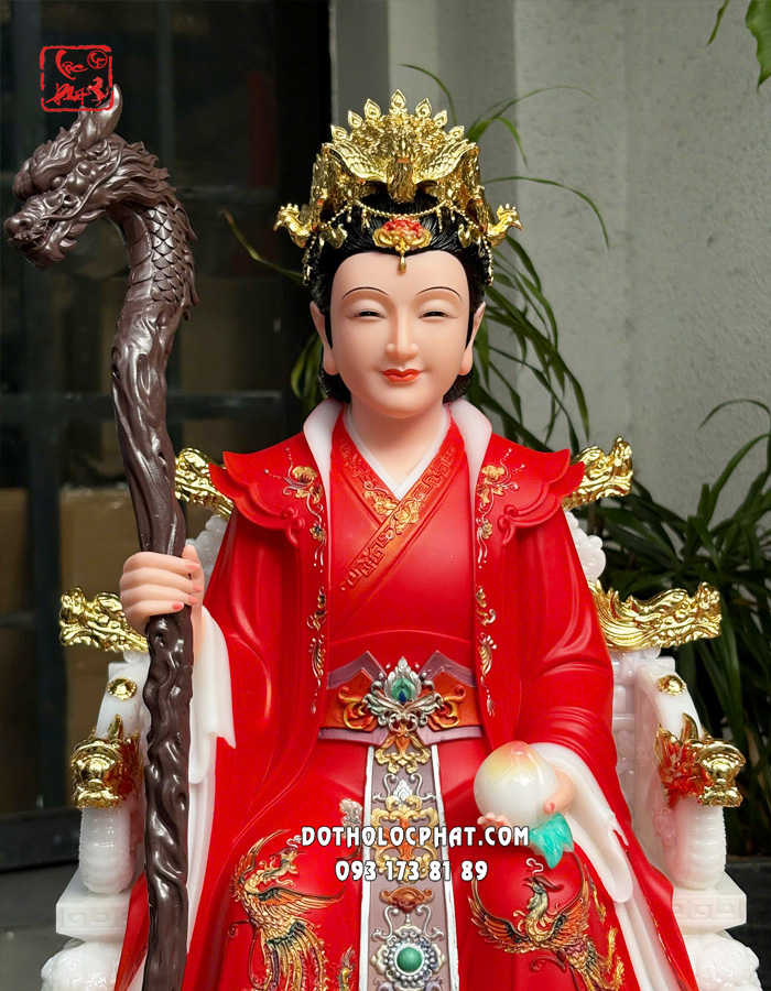 Tượng Ngọc Hoàng Vương Mẫu áo gấm đỏ vẽ rồng phượng đẹp