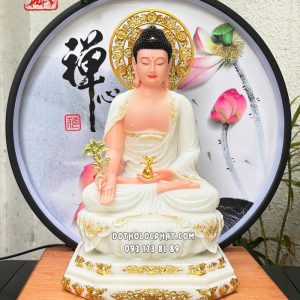 Tượng Phật Dược Sư áo trắng hào quang tròn đế 8 cạnh